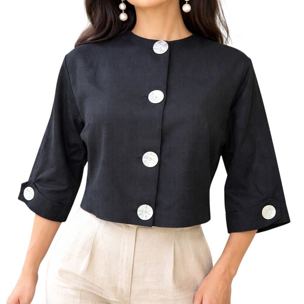 Vintage 60s Lee Mar Women's Medium Black Cropped Jacket Shirt MCM